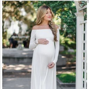 Pinkblush Petite Ivory Solid Off Shoulder Dress